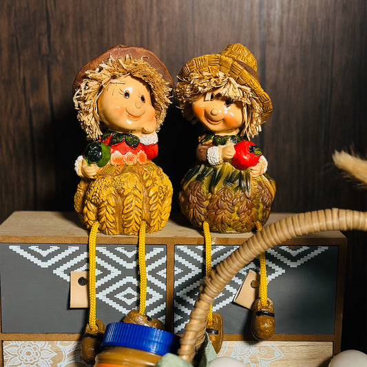 Adorable Farmer Couple Figurines with Dangling Legs