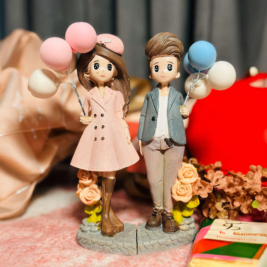 Romantic Couple with Balloons - Charming Decorative Piece